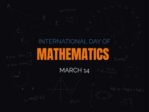 International Mathematics Day. March 14. Festive concept.Template with mathematical formulas and graphs background, banner, space for text.  Vector illustration EPS10.