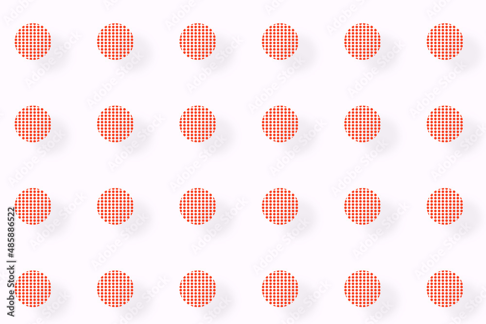 Poster pattern of orange geometric shapes in retro, memphis 80s 90s style. circles shapes of points on whit