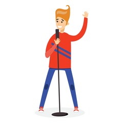 Vector background of group of singing and playing music instrument people