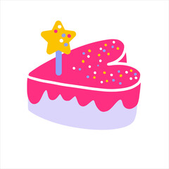 An icon of cute valentine heart-shaped cake. Hand drawn vector illustration for valentine cards, gifts and souvenirs.