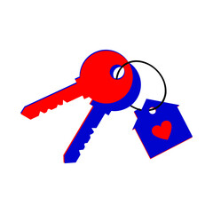 Keys to a house or apartment in a new building. Housing as a gift. Keys icon with keychain isolated on white background. Vector.