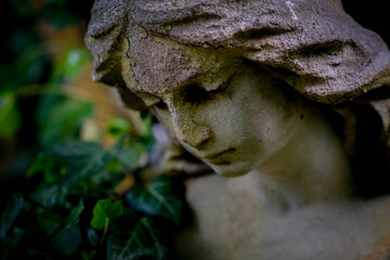 Death concept. Sad angel crying as symbol of pain, fear and end of human life.