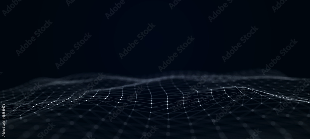 Poster Artificial intelligence in a network connection. Structural transmission of information. 3D rendering.