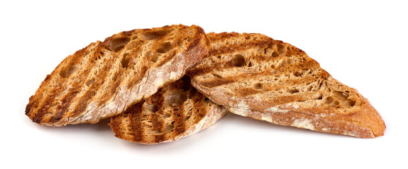 Crostini, crispy toasted bread, isolated on white background.