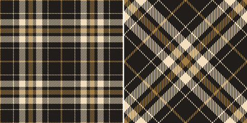 Check plaid pattern in gold, beige, black for spring autumn winter. Seamless dark tartan check set for flannel shirt, pyjamas, dress, jacket, scarf, other modern fashion textile design. - 485889781