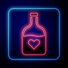 Glowing neon Bottle with love potion icon isolated on black background. Happy Valentines day. Vector © Vadim