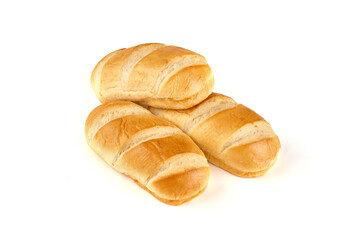 Tasty bread rolls, sweet buns, close-up, isolated on white background.