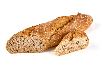 Whole grain bread, isolated on white background.