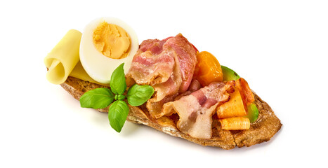 Crostini with various toppings, isolated on white background. High resolution image.