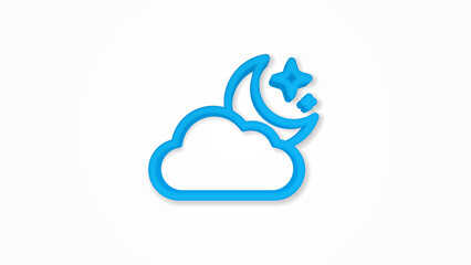night weather, cloud and moon 3d line flat color icon. Realistic vector illustration. Pictogram isolated. Top view. Colorful transparent shadow design.