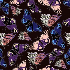 seamless pattern on a black background beautiful butterflies