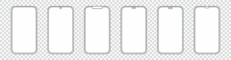 Set realistic smartphone blank screen, phone mockup isolated on transparent background. Template for infographics or presentation UI design interface.