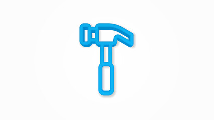 Hammer 3d line flat color icon. Realistic vector illustration. Pictogram isolated. Top view. Colorful transparent shadow design.