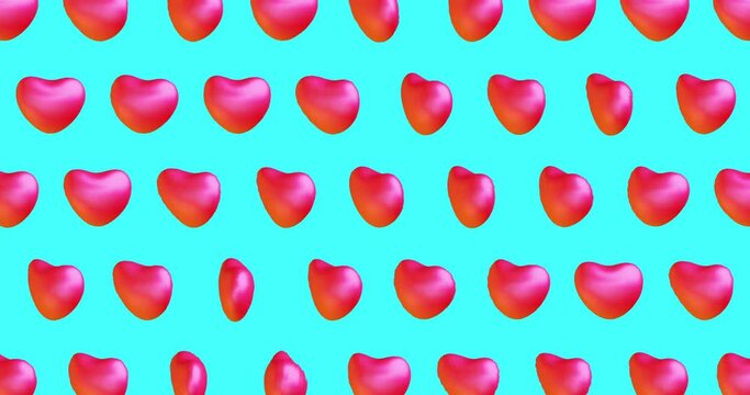 Animation pattern with small red hearts on a blue background. Romantic Love Concept for Valentine's Day. 4k footage