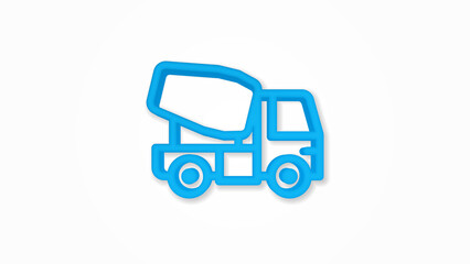 Concrete mixing truck 3d line flat color icon. Realistic vector illustration. Pictogram isolated. Top view. Colorful transparent shadow design.