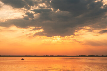 sunset on the lake, the sky above the lake