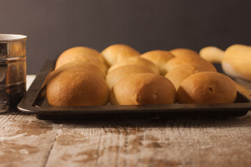 Baked buns on a baking sheet