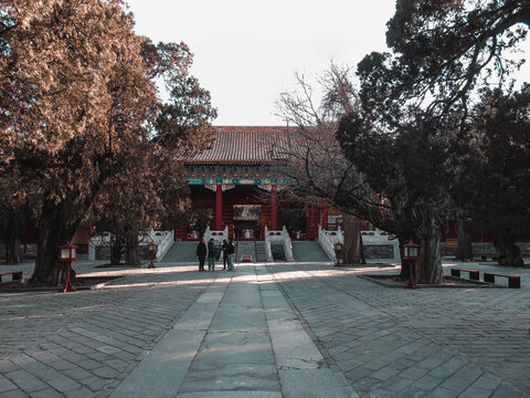 Tibetan Buddhist temple - Lama Temple in Beijing - Traditional chinese architecture with decorated and painted building