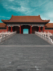 Fototapeta premium Forbidden City in Beijing with its orange roof and traditional Chinese architecture
