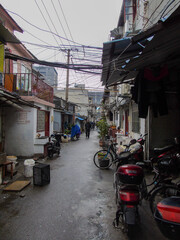 Shanghai poor streets with urban life and small shops