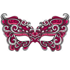 Pink and silver chic masquerade mask. Vector illustration isolated on white background