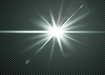 Glowing flash. Sparkling light effects of lens flare with colorful twinkle. Beautiful glare effect with bokeh, glitter particles and rays. Shining abstract background.