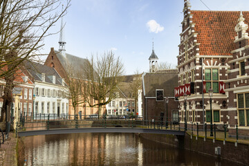Fototapeta na wymiar Monumental and historic buildings in the medieval city of Amersfoort in the Netherlands.
