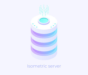 Isometric server with buttons. Data storage concept. Technology object.