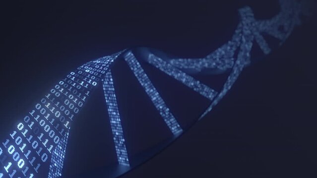 DNA molecular spiral with numbers, biotech related loopable 3D animation