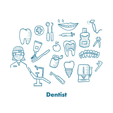Hand Drawn Sketch Dentist Icons Vector