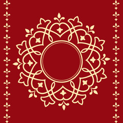 Decorative frame Elegant vector element for design in Eastern style, place for text. Floral golden and red border. Lace illustration for invitations and greeting cards