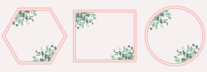 flower frames collection, vector, ornament, decorative frame, floral designs, decorative elements, circle frame, square frame, spring, flowers, buds, leaf, plants, flower decorations, wreaths, pink