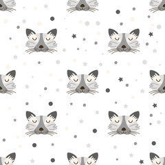 Seamless Pattern with cat faces. Vector illustration.