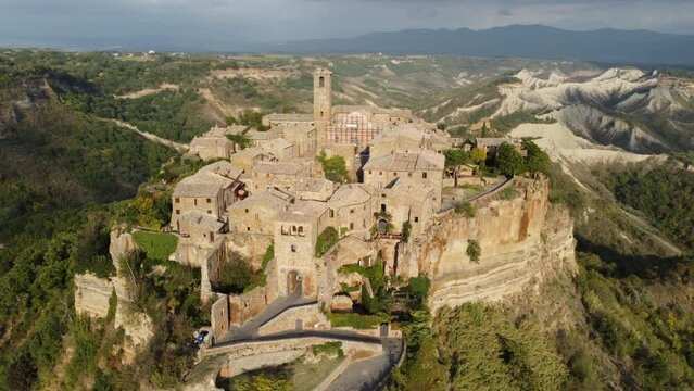 Civita di Bagnoregio aerial view in Lazio, Italy