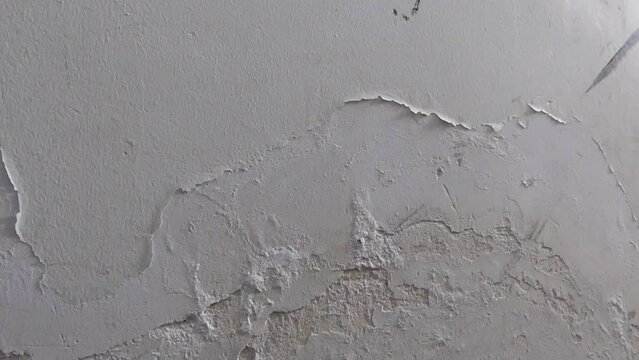 The paint on the wall of a damp house is peeling and blistering, damp wall, moldy house wall,