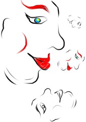 women with red lips on a white background