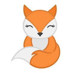 Cute Cartoon Fox isolated on a white background vector illustration.