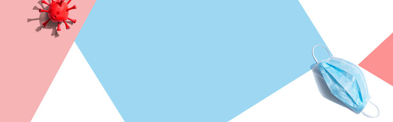 Surgical mask with influenza and Coronavirus concept - flat lay