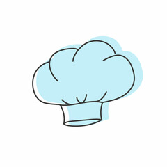 Blue chef hat icon, hand drawn vector illustration. Line headdress isolated on white background