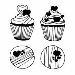 black and white image of cakes and sweets