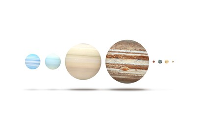 planètes du système solaire - Tailles à l'échelle - Rendu 3D