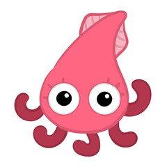 Cartoon squid vector Illustration. cute illustration for kids. Characters marine inhabitant