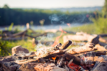 fire in nature . bokeh from the fire . blurred backgrounds . Space views.