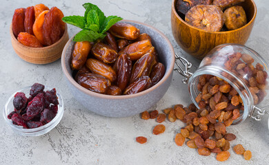 Various dried fruits. Image with selective focus