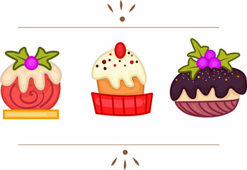 A set of delicious cakes. Vector illustration.