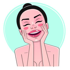 Hand drawn beautiful young woman face makeup portrait. Fashion girl model illustration.