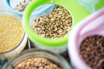 Set of cereals in containers