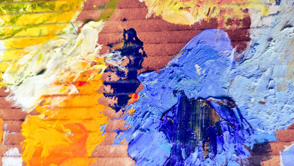 Background image of oil paint palette. Closeup