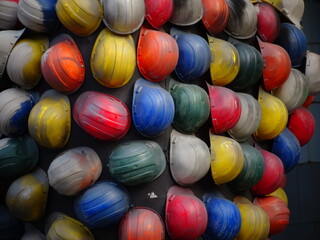 Helmets of rescuers and volunteers who searched for survivors after the Sept. 19 earthquake in Mexico City, Day of the dead