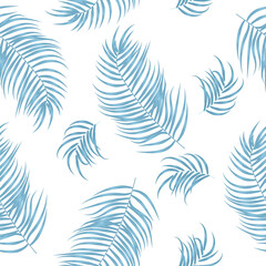 Fototapeta na wymiar Blue tropical jungle palm tree leaves seamless vector pattern. Botany background, jungle wallpaper
